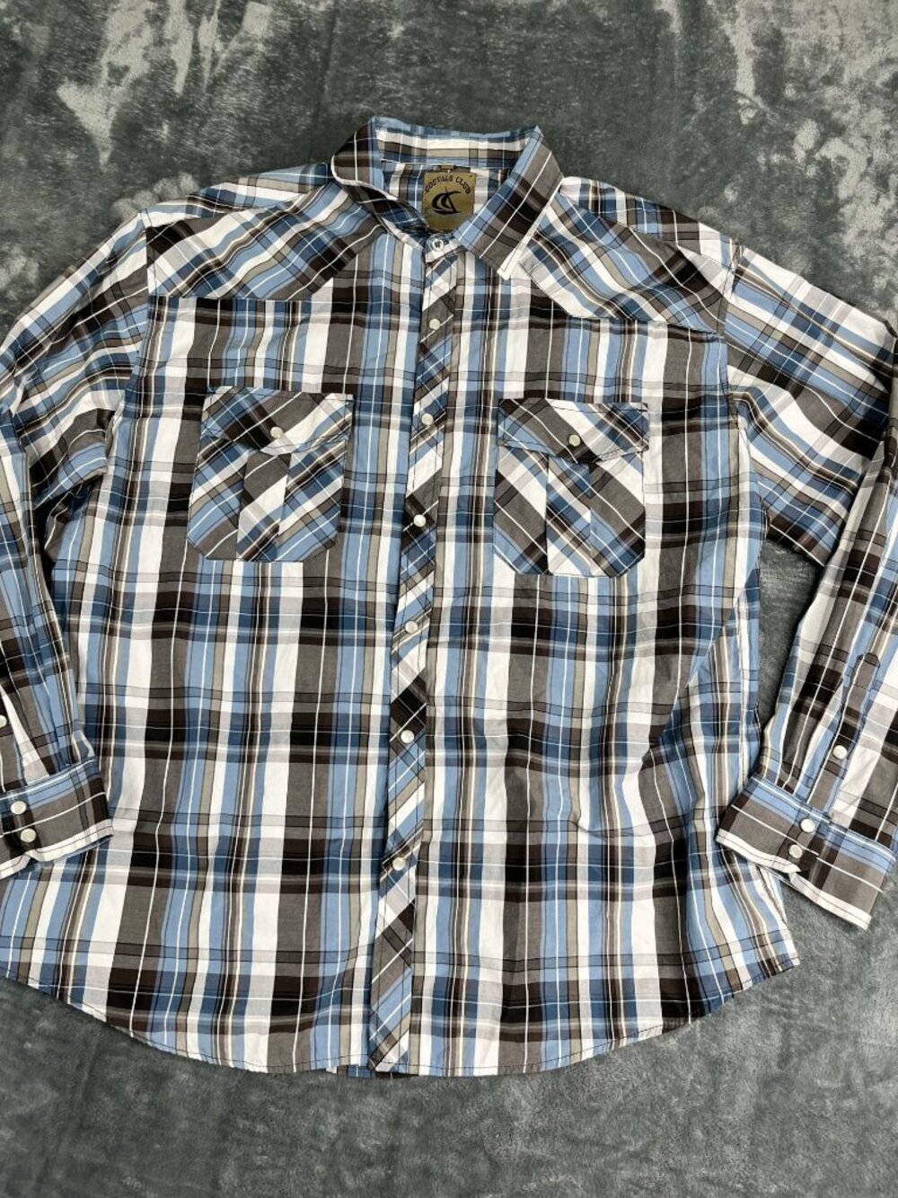 Coevals Club Mens Blue Brown Western Plaid Snap Button Shirt XXL